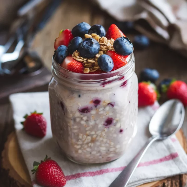 🥄🍓 Quick & Easy Blueberry Strawberry Overnight Oats for Busy Mornings 🫐✨ Make mornings effortless with these creamy, fruity oats—prepped ahead and ready to grab and go! 🕒💛