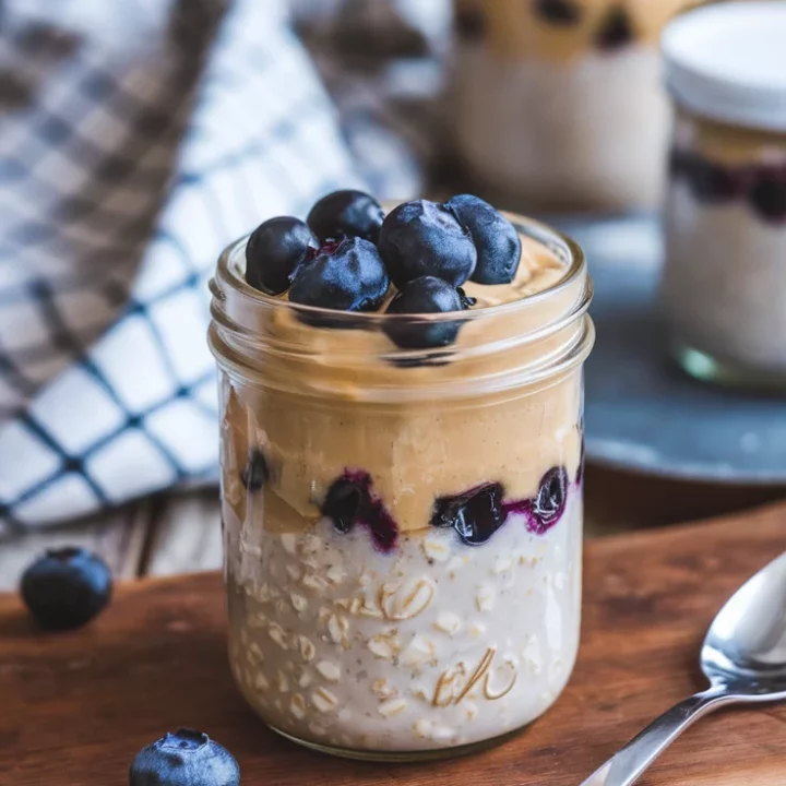 🥣🫐 High-Protein Peanut Butter Blueberry Overnight Oats for Busy Mornings 🥜✨ Prepped ahead and packed with protein, these oats are a grab-and-go breakfast dream! 🌟💛