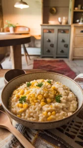 This creamy risotto features tender farro cooked to perfection with sweet corn and melted Gouda, creating a dish that is both rich and satisfying. Each bite is a harmonious blend of flavors, with the nuttiness of farro balancing the sweetness of the corn and the creamy Gouda.