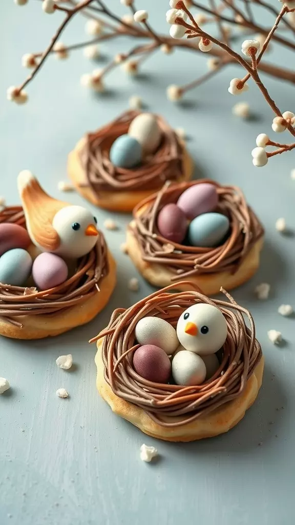 Birds Nest Cookies decorated with chocolate nests and candy eggs