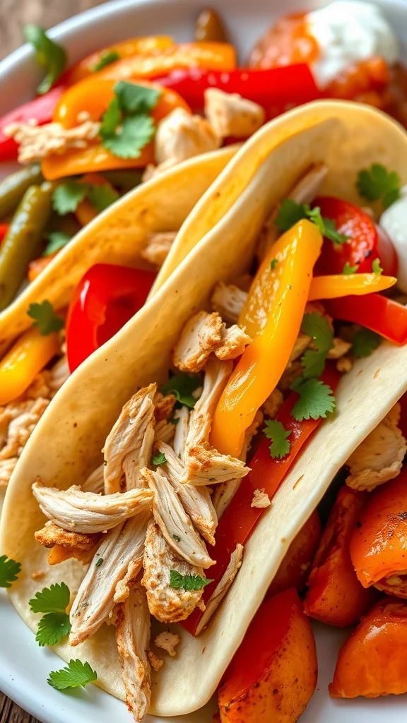 Quick and Easy Chicken Fajitas Recipe These Chicken Fajitas are bursting with flavor, featuring tender strips of rotisserie chicken sautéed with colorful bell peppers and onions. The spices create a zesty kick that pairs perfectly with warm tortillas, making it a versatile choice for tacos, burritos, or a satisfying plate.