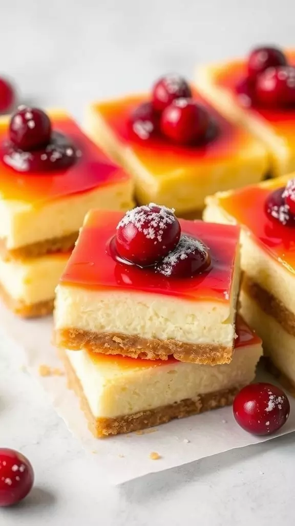 Delicious lemon cranberry cheesecake bars topped with cranberries