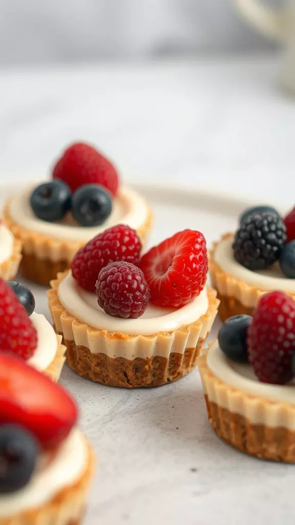 Delicious no-bake mini cheesecakes topped with fresh berries.