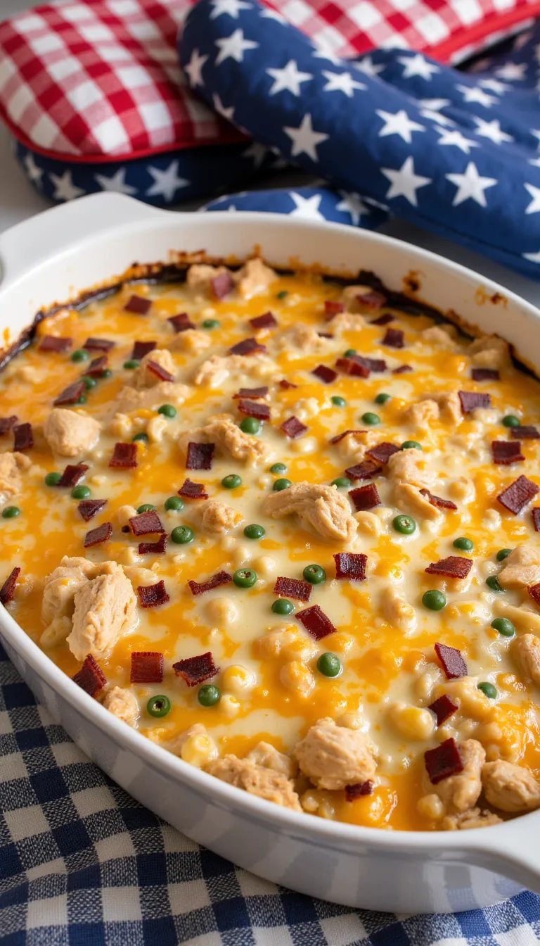 This Bacon Ranch Chicken Pasta Bake is your make-ahead 4th of July hero! Loaded with creamy ranch, pasta, and shredded chicken, it’s a hit hot or cold.
