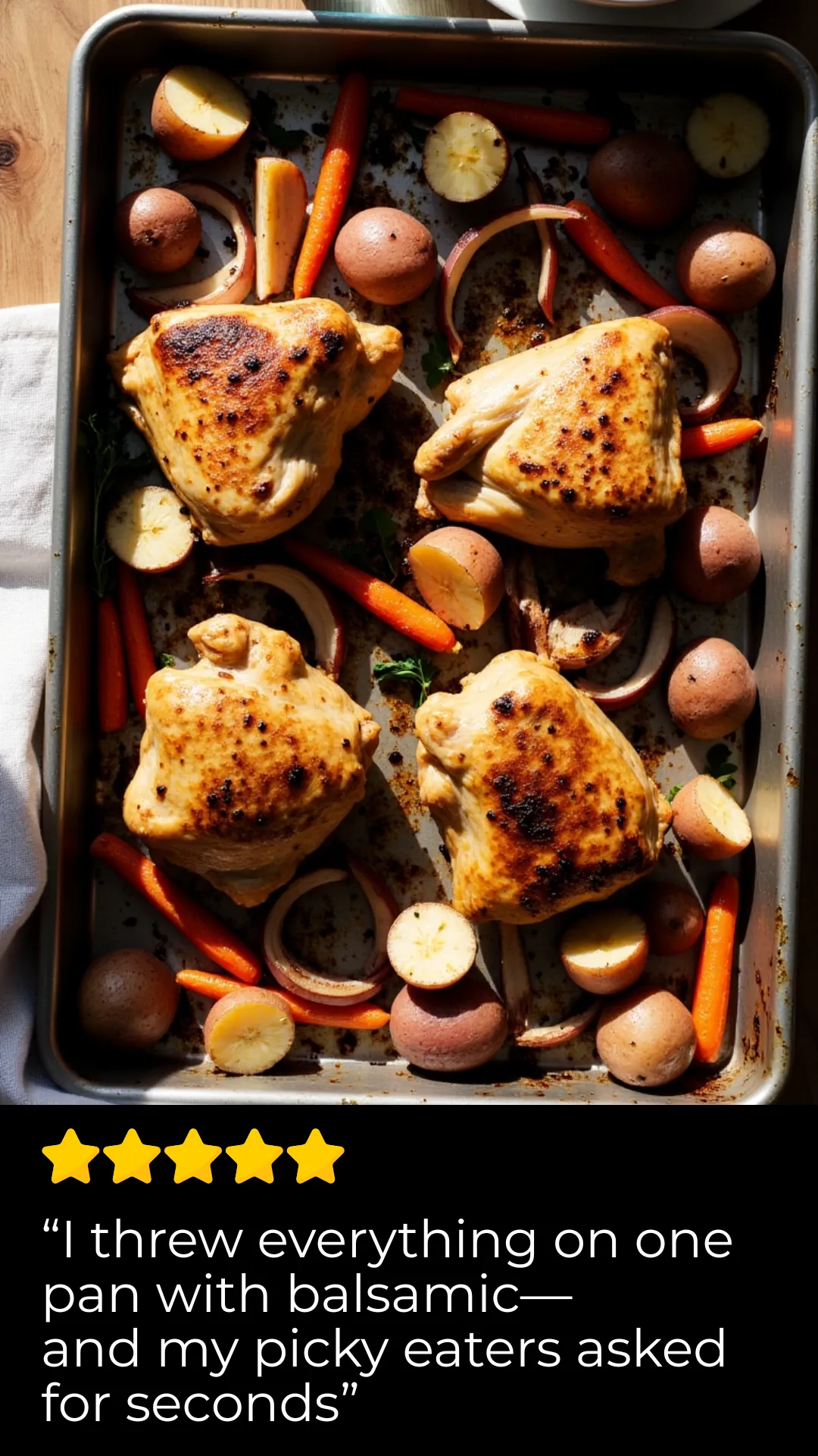 Need a win on a crazy weeknight? This budget friendly meal features balsamic-glazed chicken thighs, roasted veggies, and zero stress. Sheet pan dinners have never looked (or tasted) this good.