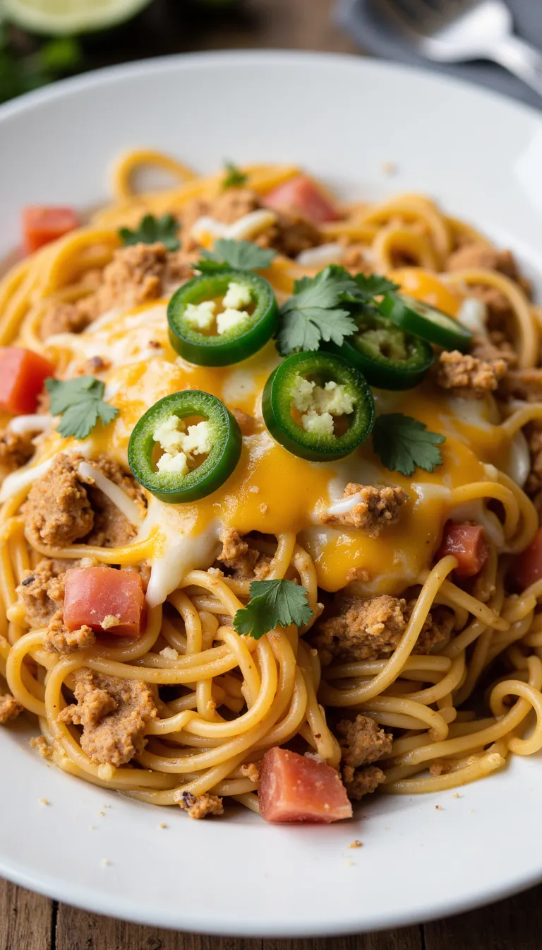 Combine taco night and pasta night with Cheesy Taco Chicken Spaghetti! It’s bold, cheesy, and filled with shredded chicken for a meal the kids will love.
