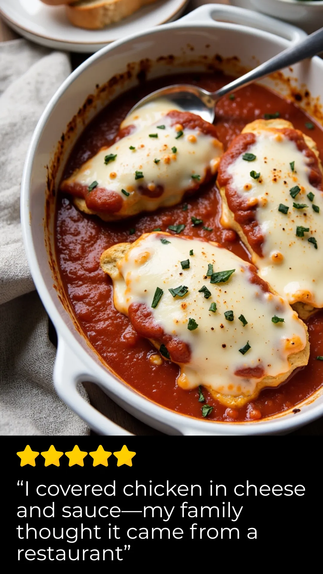 Turn chicken into a budget friendly meal your family will beg for again and again! This Mozzarella Chicken Bake is full of melty cheese, hearty marinara, and weeknight magic—on the table in 30 minutes or less.