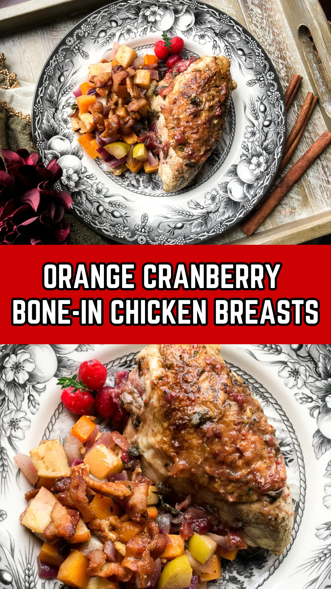 Need a festive, fuss-free holiday main? Try this Orange-Cranberry Bone-In Chicken, roasted in a flavorful sauce of honey, cranberries, and citrus with warm spices. It’s a simple, beautiful dish that’s perfect for your holiday table. #HolidayRecipes #ChristmasDinnerIdeas #CranberryChicken #RoastChicken #FestiveFood