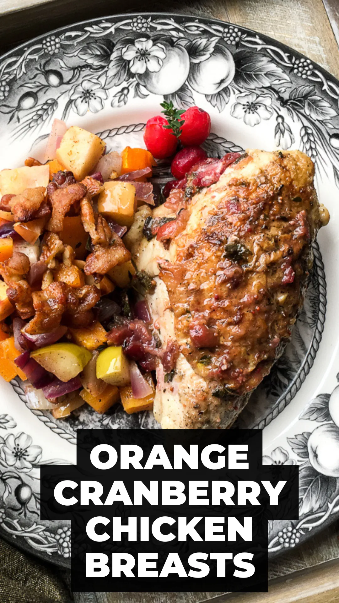 This Orange-Cranberry Chicken is an easy one-skillet dinner that tastes like something special. Juicy bone-in chicken breasts are roasted with a tangy-sweet cranberry-orange sauce and warm spices—perfect for fall and winter meals. #CranberryChicken #OneSkilletMeal #EasyChickenRecipes #FallDinners #WeeknightDinner