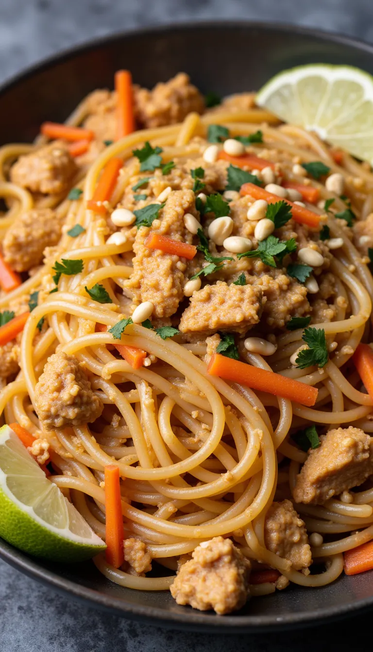 Add bold flavor to your weeknight dinner with Spicy Peanut Chicken Spaghetti — a quick, delicious way to use up shredded chicken in an exciting twist!

