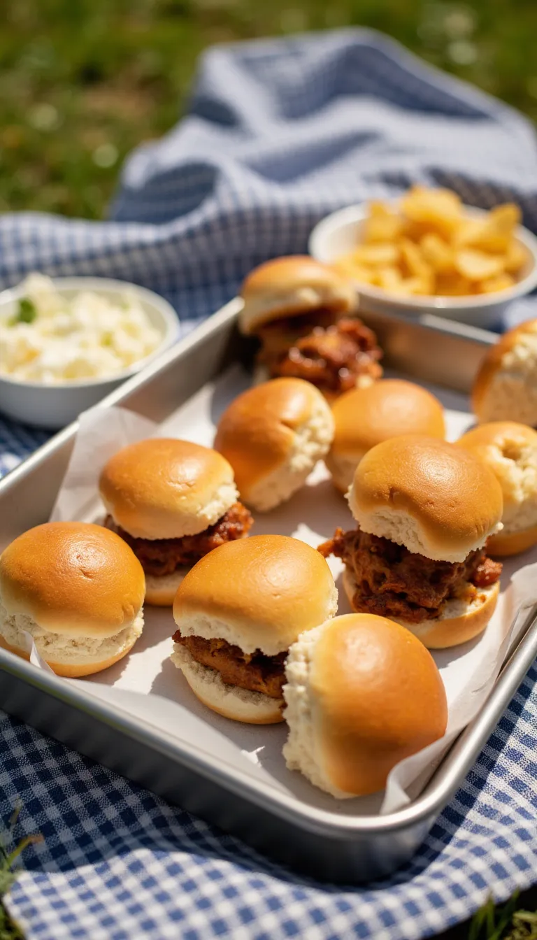BBQ Chicken Sliders are a picnic classic — these mini sandwiches are easy to make with shredded chicken and guaranteed to disappear fast!
