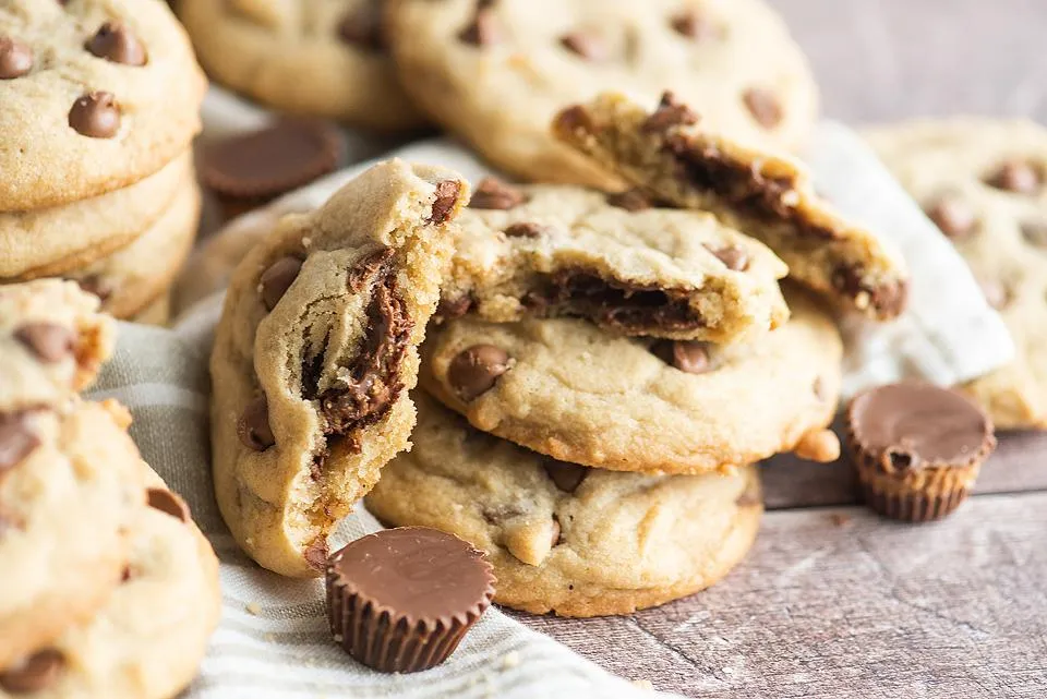 Chocolate Chip Reese's Peanut Butter Cup Stuffed Cookies