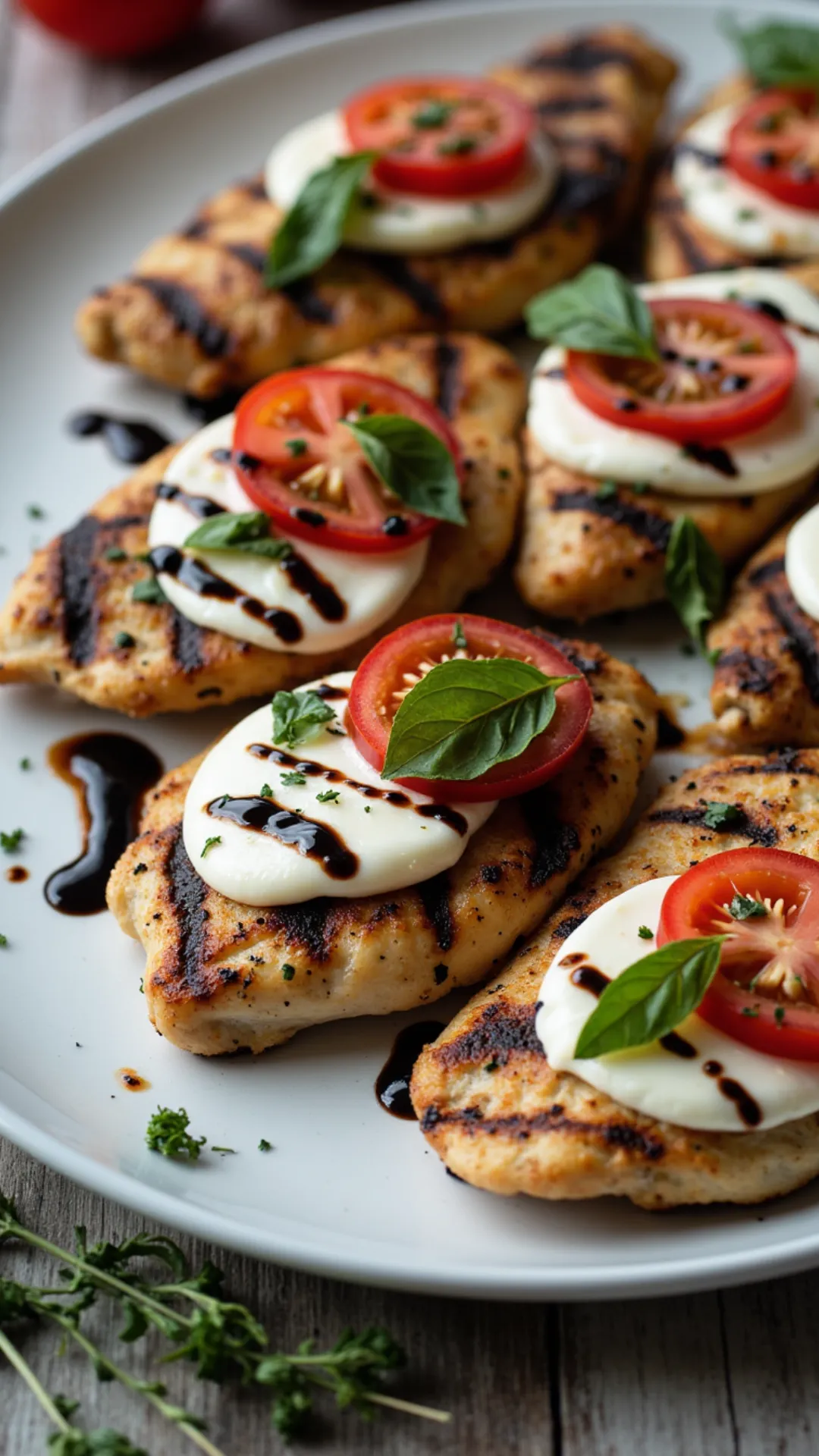 Smoky grilled chicken topped with creamy mozzarella, juicy tomatoes, and fresh basil—finished with a balsamic drizzle. A fresh and fast summer dinner idea.