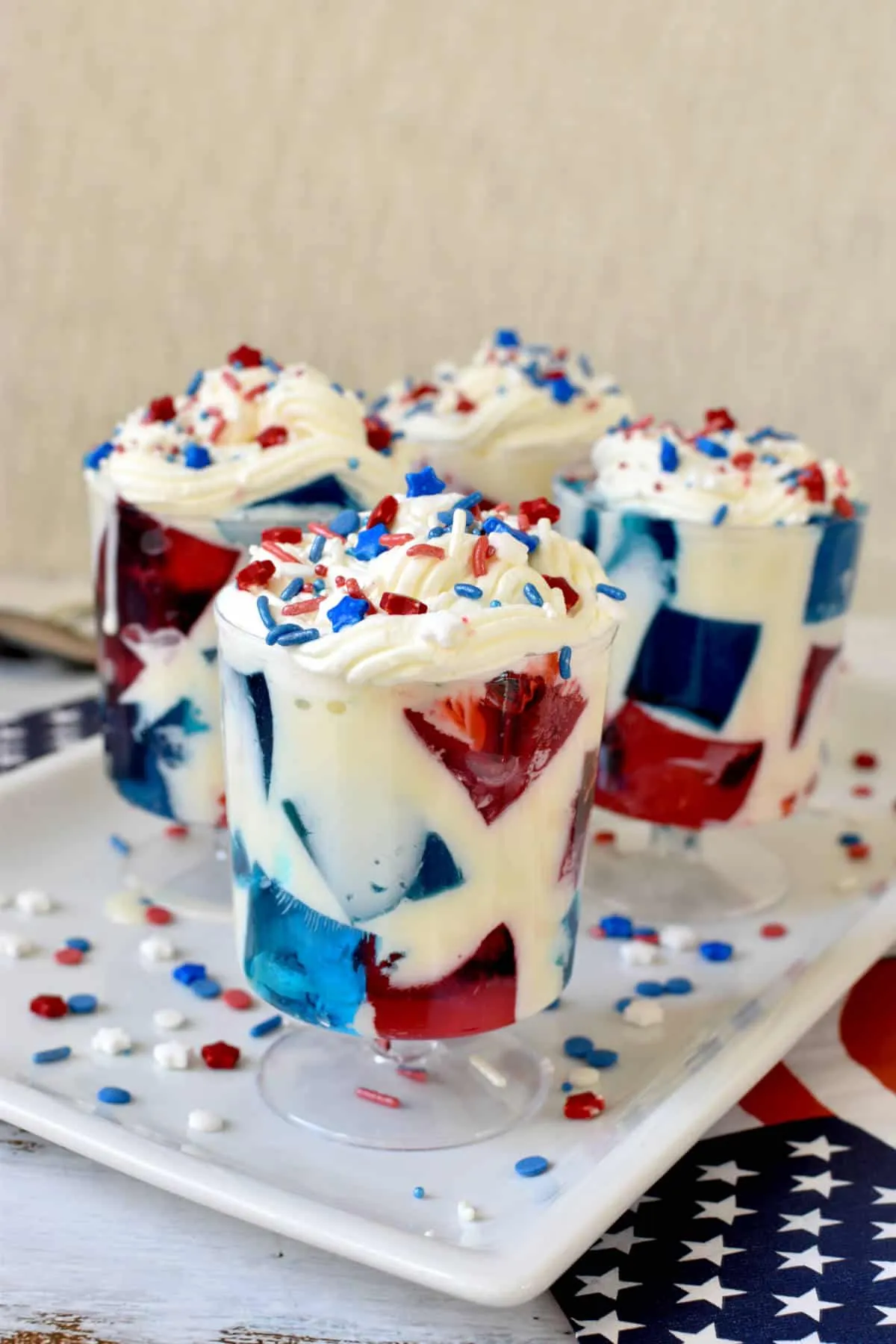 Red, White, and Blue Jello with Cream