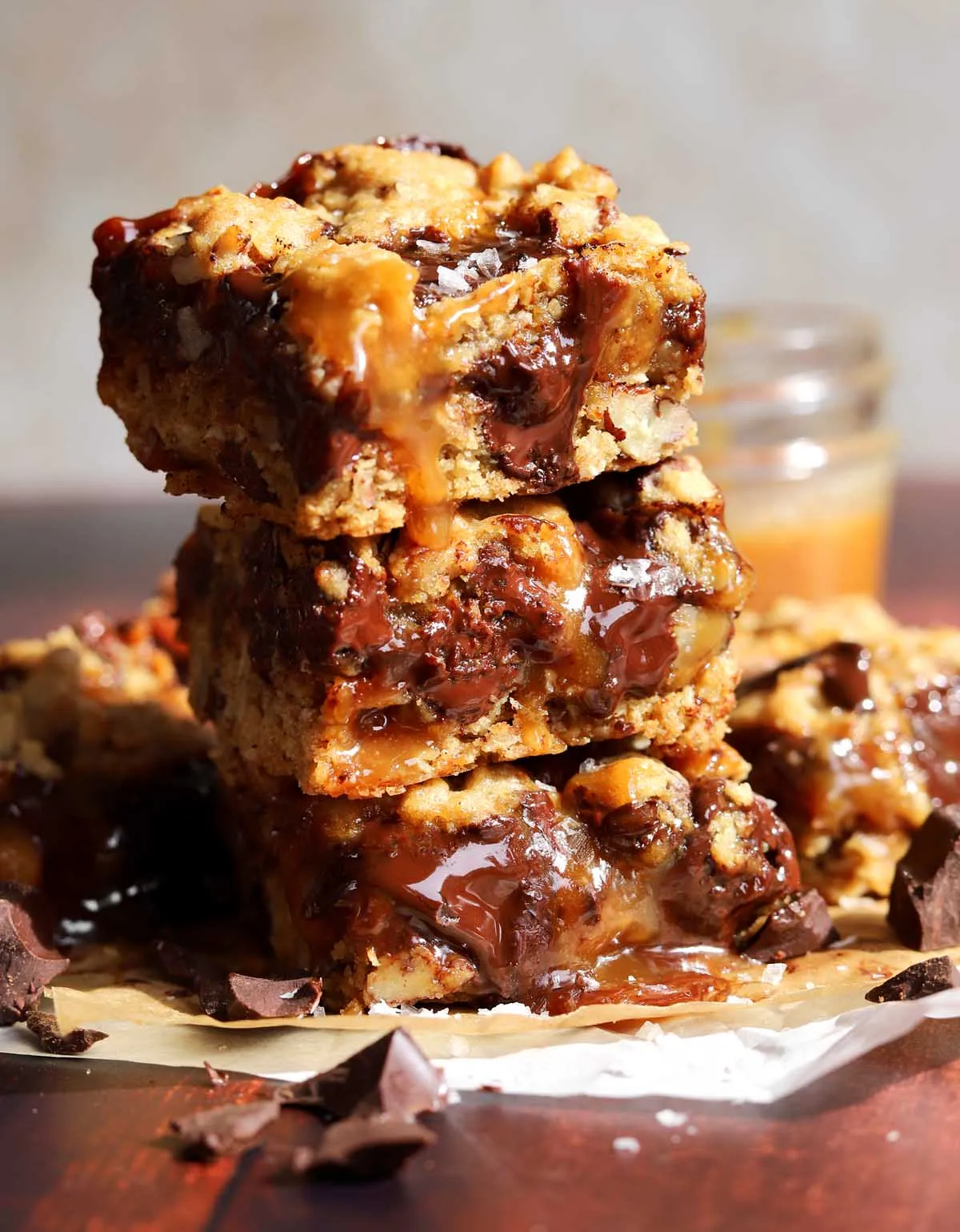 Salted Caramel Oatmeal Chocolate Chip Cookie Bars 