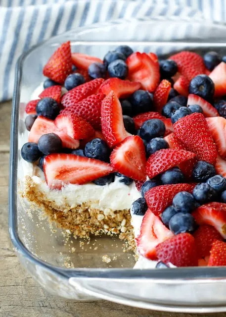 Strawberry and Blueberry Pretzel Salad