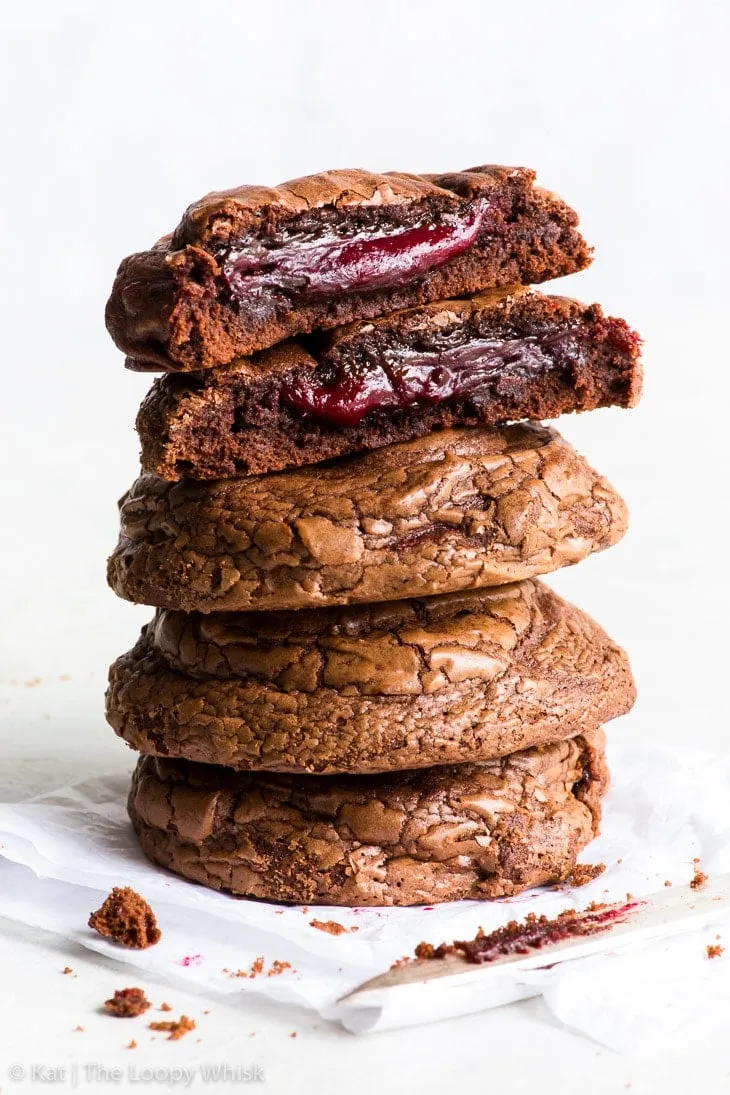 Super Fudgy Raspberry Stuffed Brownie Cookies (Gluten Free) 