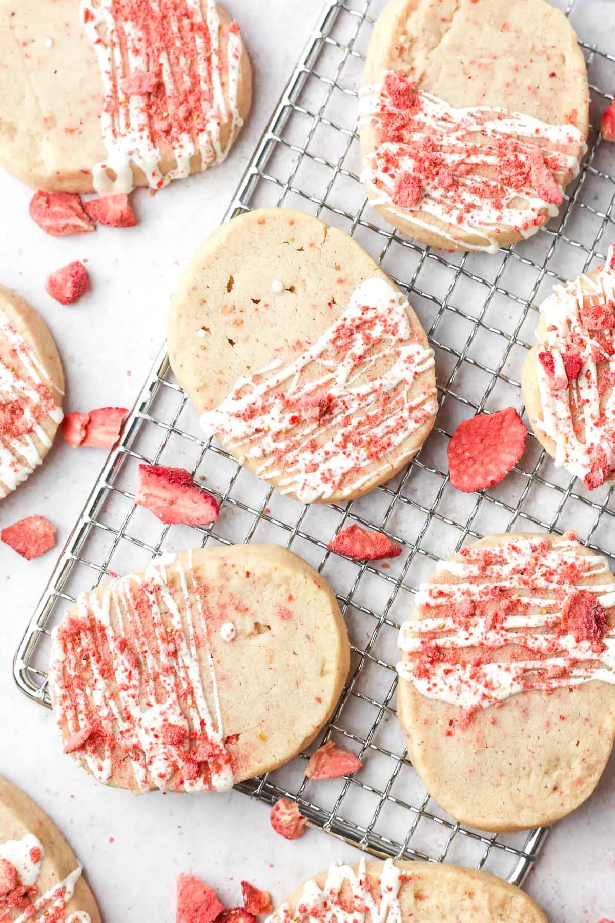 White Chocolate Strawberry Shortbread Cookies