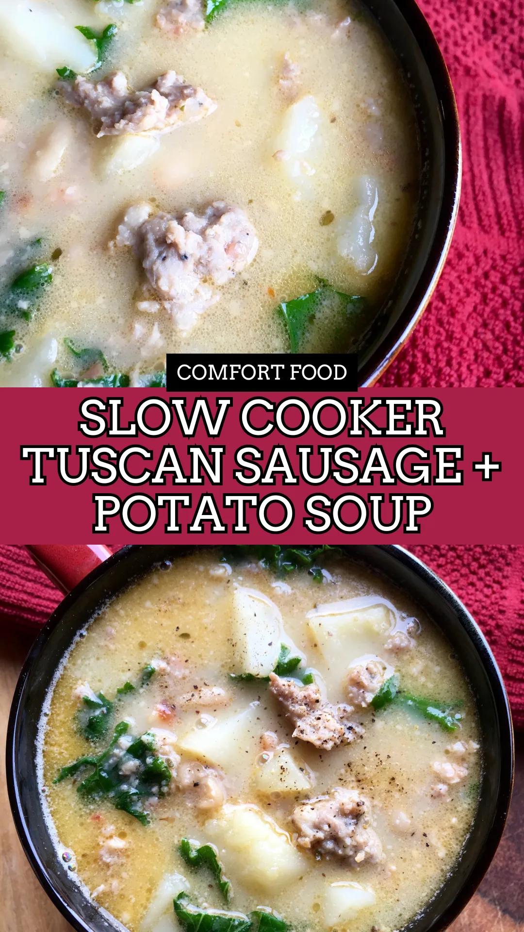 If you’re looking for a soup that eats like a meal, this Tuscan Sausage & Potato Soup is about to become a new favorite. It’s cozy, comforting, and loaded with savory sausage, creamy cannellini beans, tender potatoes, and a touch of heat from red pepper flakes. Fresh kale and Parmesan bring it all home with that classic Tuscan vibe.