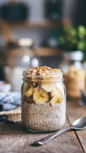 🥄☕ Banana Cappuccino Overnight Oats – Your Easy Grab-and-Go Breakfast 🍌✨ The perfect mix of coffee, banana, and creamy oats for mornings that need a boost. 🌟💛