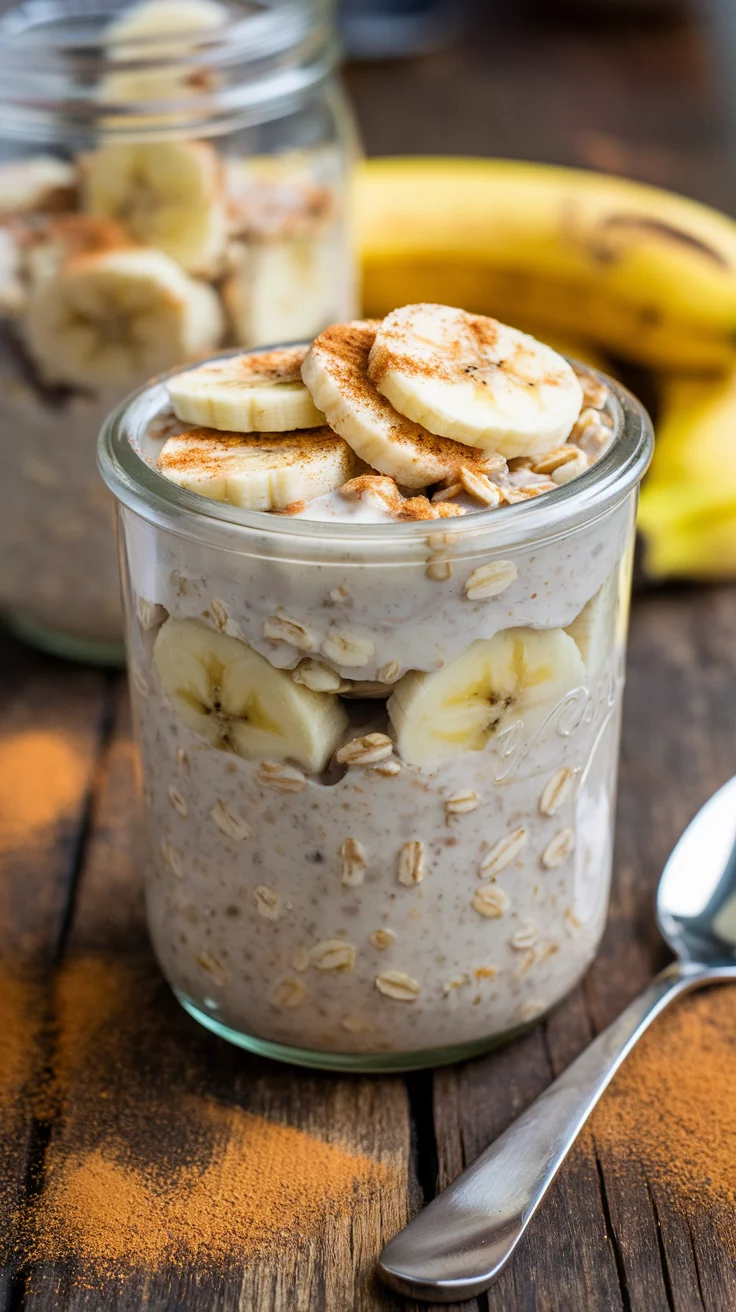 Creamy, sweet, and packed with cinnamon flavor, these Banana Cinnamon Overnight Oats are the ultimate quick and easy morning win! 🕒🥣