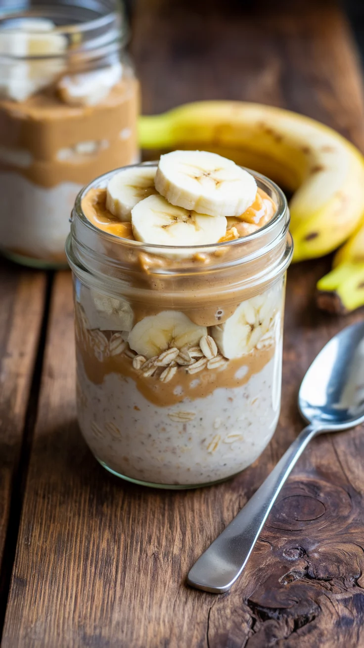 Start your day with creamy oats, sweet bananas, and rich peanut butter—all prepped and waiting for you! 💛🕒