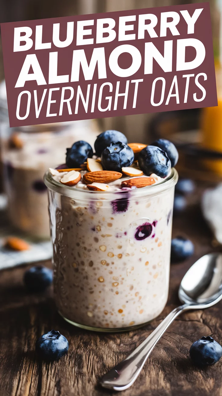 🌰✨ High-Protein Blueberry Almond Overnight Oats – Easy & Delicious 🫐🥣 Start your day with a nutritious jar of creamy oats, sweet blueberries, and crunchy almonds—ready when you are! 💪💛