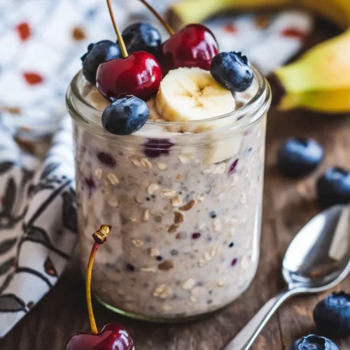 ?? Start Your Day with Cherry Berry Banana Overnight Oats – So Easy & Delicious ?? Mix, chill, and wake up to fruity breakfast perfection. Effortless mornings await! ??