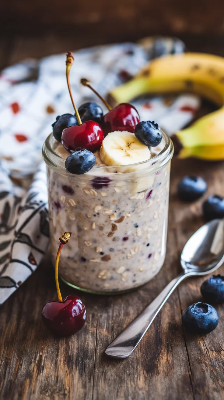 🥣🍒 Start Your Day with Cherry Berry Banana Overnight Oats – So Easy & Delicious 🍓🍌
Mix, chill, and wake up to fruity breakfast perfection. Effortless mornings await! 🕒💛