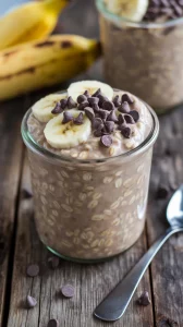 🍫🍌 Chocolate Banana Overnight Oats – The Perfect Grab-and-Go Breakfast 🥄✨ Start your day with creamy chocolate oats and sweet banana slices—easy, quick, and oh-so-delicious! 🌟💛