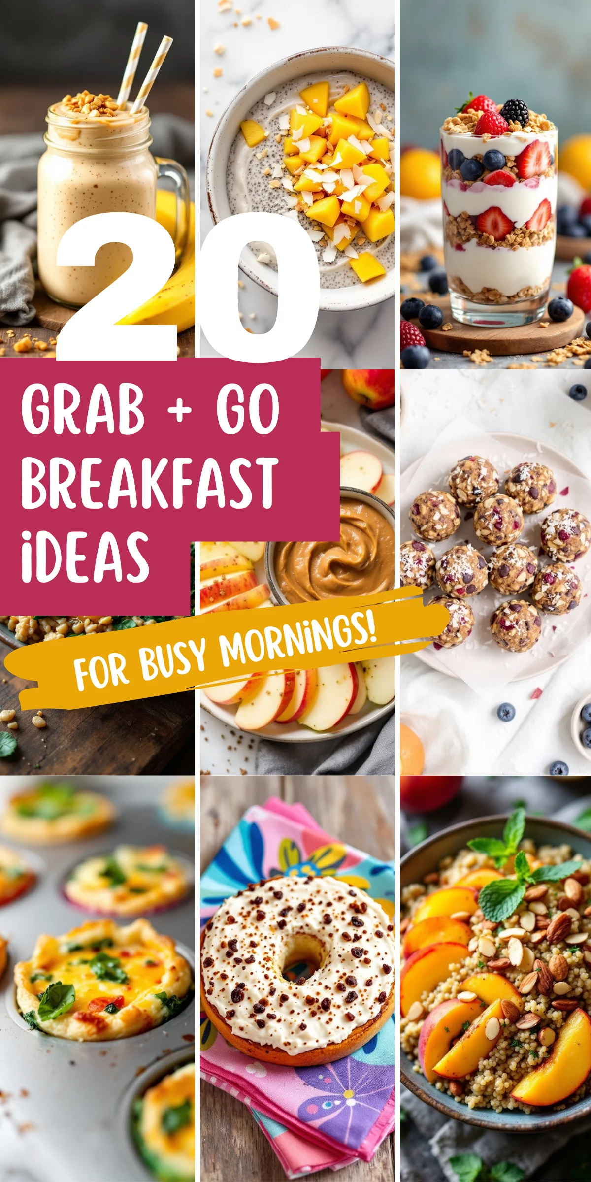 Simplify your mornings with these grab-and-go breakfast ideas! From smoothie bowls to overnight oats, these recipes are quick, easy, and delicious. Perfect for busy mornings. #BreakfastIdeas #GrabAndGoBreakfast
