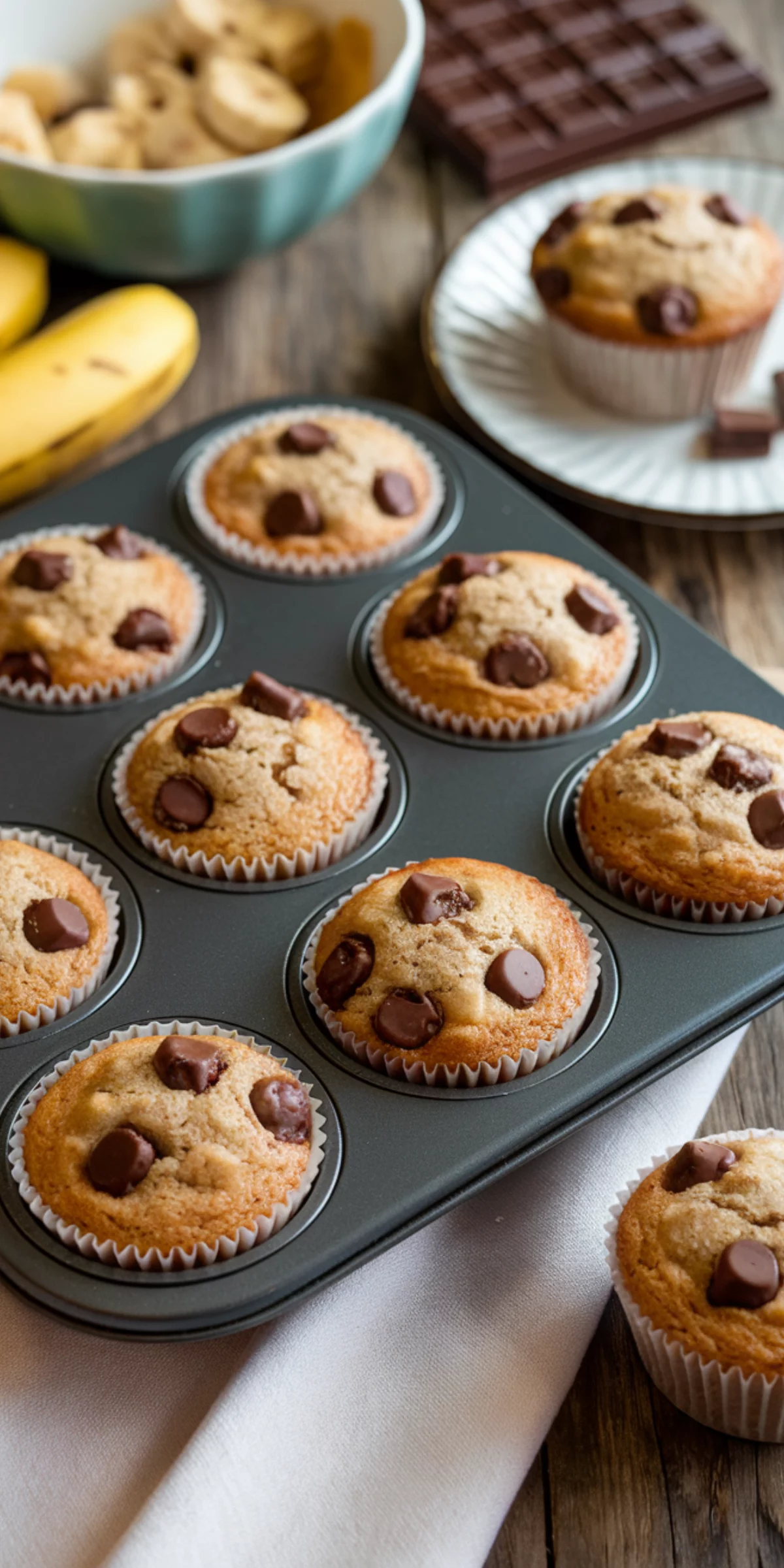 Naturally sweetened with bananas 🍌 and maple syrup, these muffins are light, fluffy, and loaded with chocolatey goodness. 🍫 Perfect for any time of day! 🧁💛 #HealthyBaking #ChocolateMuffins