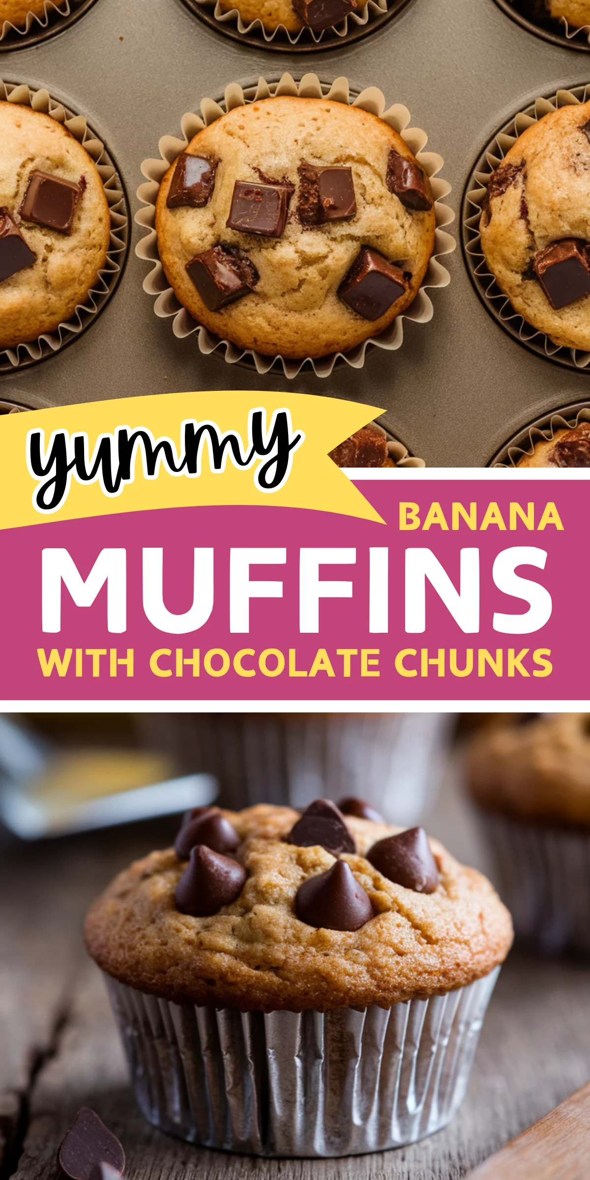 Soft, sweet, and bursting with chocolate chunks! 🍌🍫 These Banana-Chocolate Chunk Muffins are a must-try for quick breakfasts or indulgent snacks. 🧁❤️ #BakingRecipes #MuffinLove