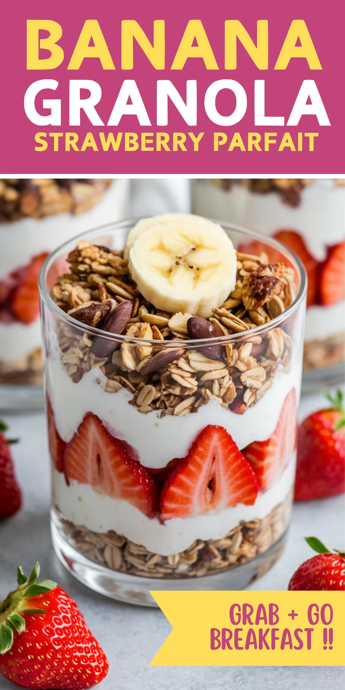 Sweet, crunchy, and refreshing! These Strawberry-Banana Granola Parfaits are packed with flavor and protein for the ultimate guilt-free treat. 🍓🍌🥄 #HealthySnacks #EasyRecipes