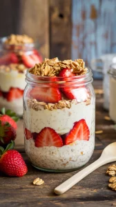 🍓🥄 Strawberry Cheesecake Overnight Oats – The Best Meal-Prep Breakfast ✨🍰 Sweet, creamy, and ready when you are—these oats are perfect for a decadent yet healthy start! 🕒💛