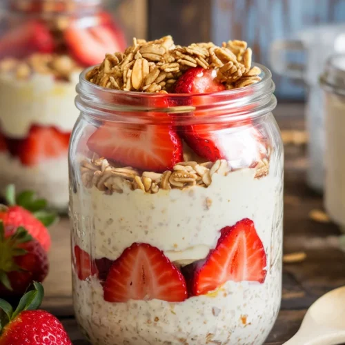 ?? Strawberry Cheesecake Overnight Oats – The Best Meal-Prep Breakfast ✨? Sweet, creamy, and ready when you are—these oats are perfect for a decadent yet healthy start! ??