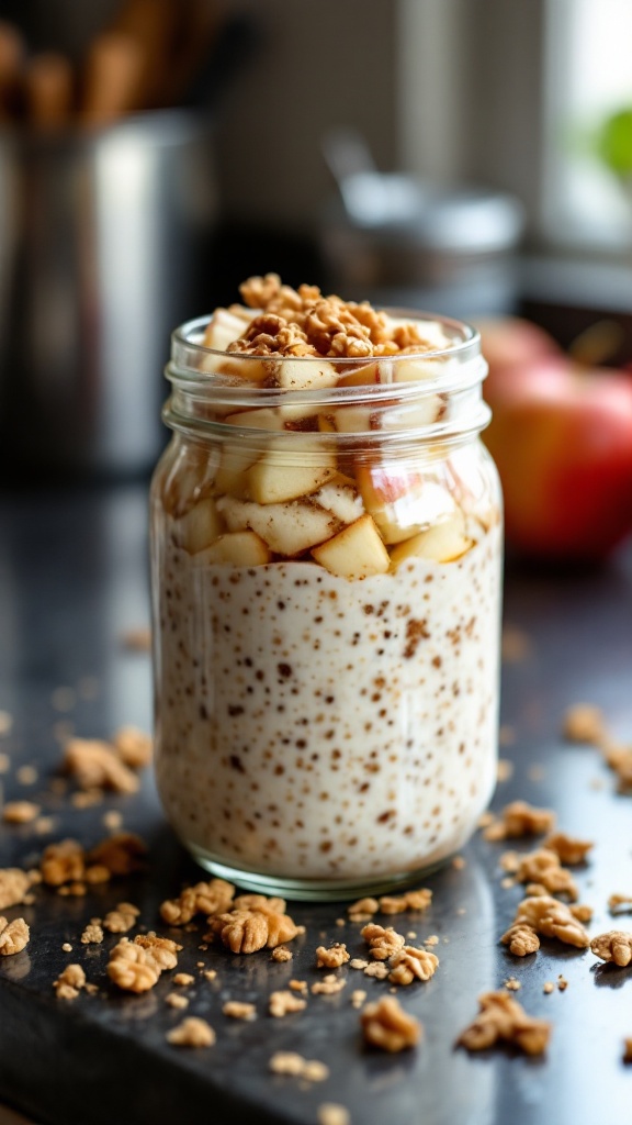 Wake up to a cozy breakfast with apple cinnamon overnight oats! This simple recipe combines creamy oats with sweet apples and a sprinkle of cinnamon, making it a tasty start to your day. It's healthy, filling, and perfect for busy mornings.