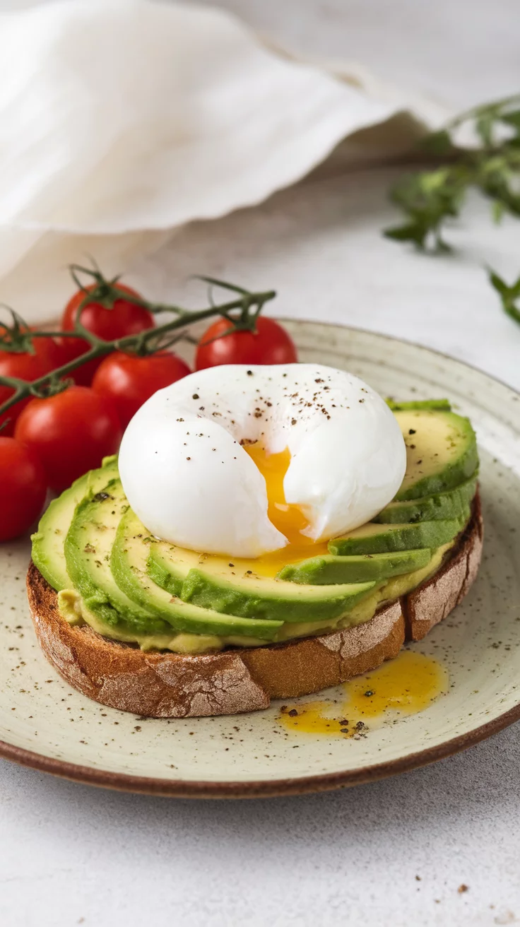 Avocado toast with a poached egg is a tasty and nutritious breakfast that hits all the right spots. The creamy avocado pairs perfectly with a perfectly cooked egg, making every bite satisfying and full of flavor.