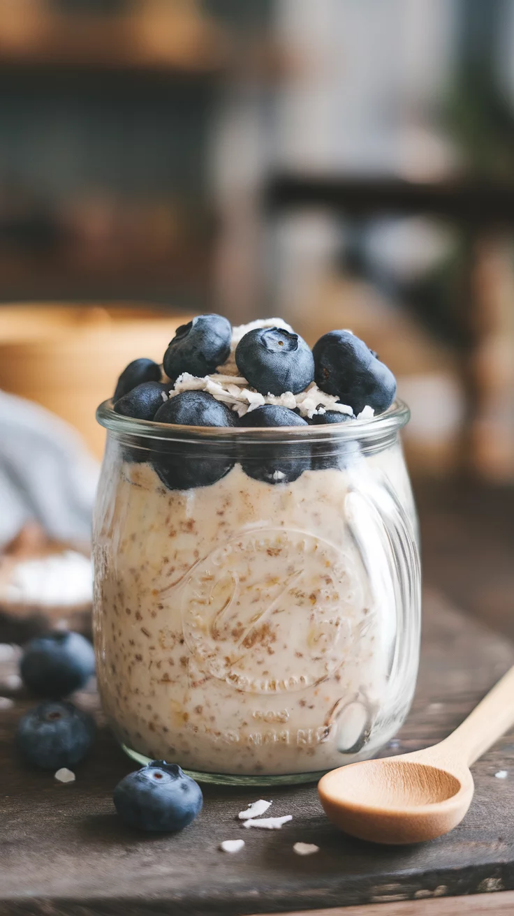 Blueberry coconut overnight oats are a delightful way to start your day. The creamy oats blend perfectly with sweet blueberries and a hint of coconut flavor, making each bite a treat. You can find the full recipe for these yummy oats here!