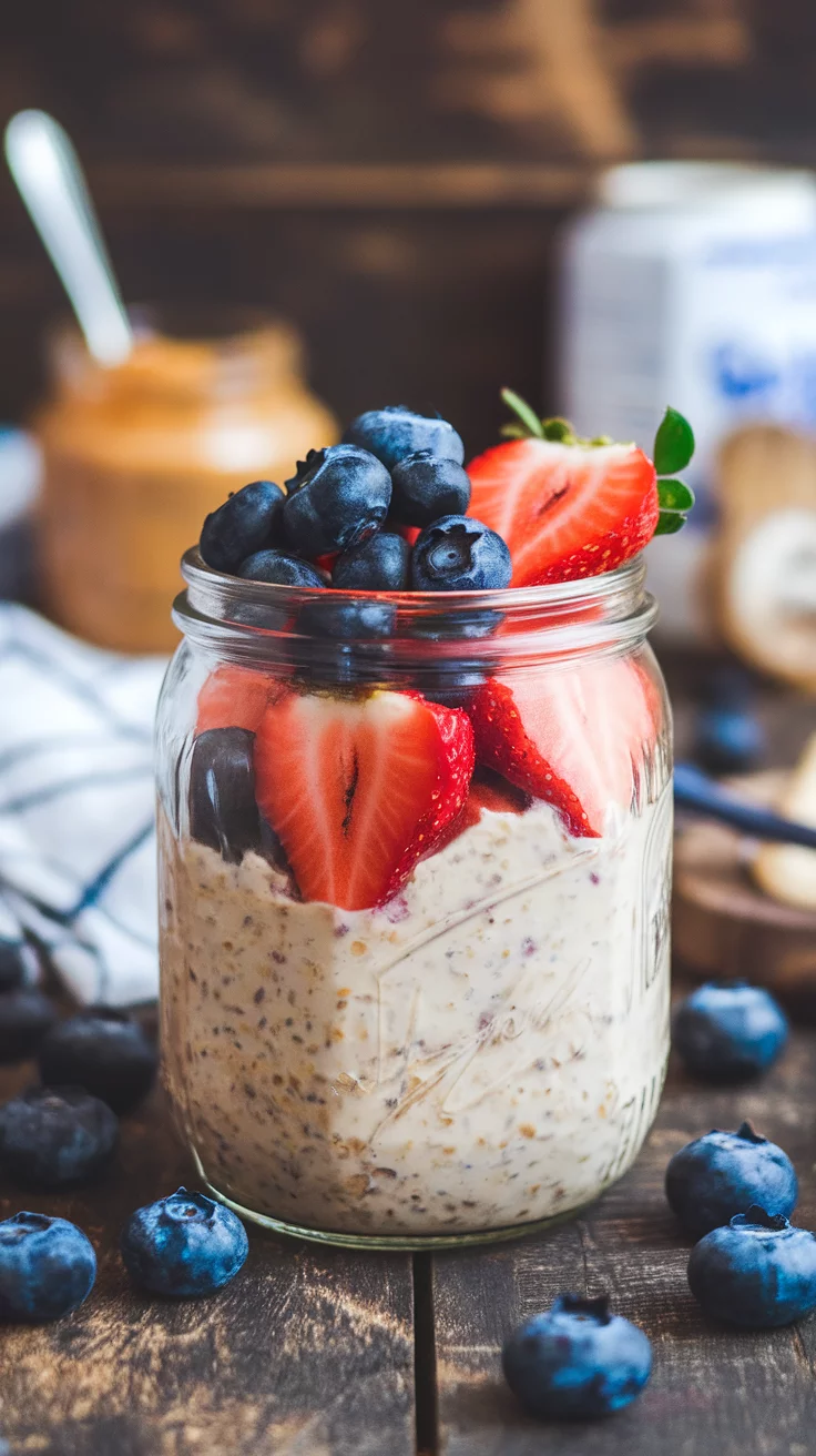 Get ready for a delightful breakfast with these blueberry strawberry overnight oats! This simple recipe combines creamy oats with fresh berries for a tasty and healthy start to your day. Check out how to make your own Blueberry Strawberry Overnight Oats!