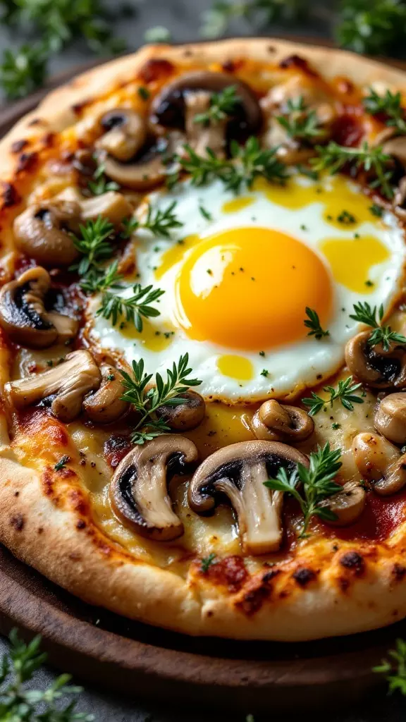 This breakfast pizza is a delightful twist on your morning routine. Topped with sautéed mushrooms and a perfectly cooked egg, it’s both hearty and satisfying. The fresh thyme adds a burst of flavor that ties everything together beautifully.