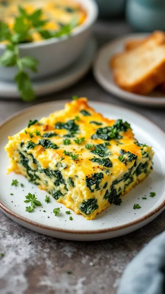 This cheesy spinach and egg breakfast casserole is a perfect start to your day! It's packed with flavor and loaded with healthy greens, making it a tasty and nutritious choice. Serve it warm with some toast for a satisfying breakfast that everyone will love.