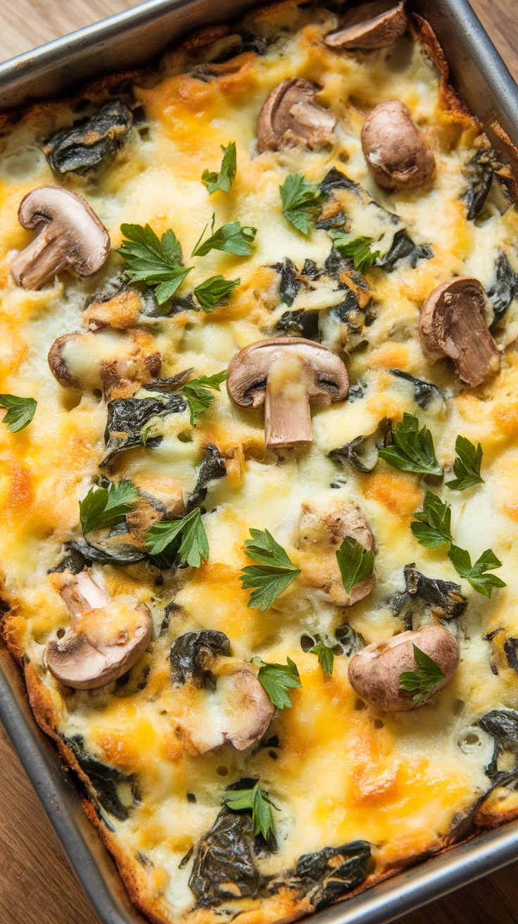 This cheesy spinach and mushroom breakfast casserole is a great way to start your day. It's packed with delicious flavors and is super easy to whip up. Perfect for brunch or meal prep, this dish will have everyone coming back for seconds!