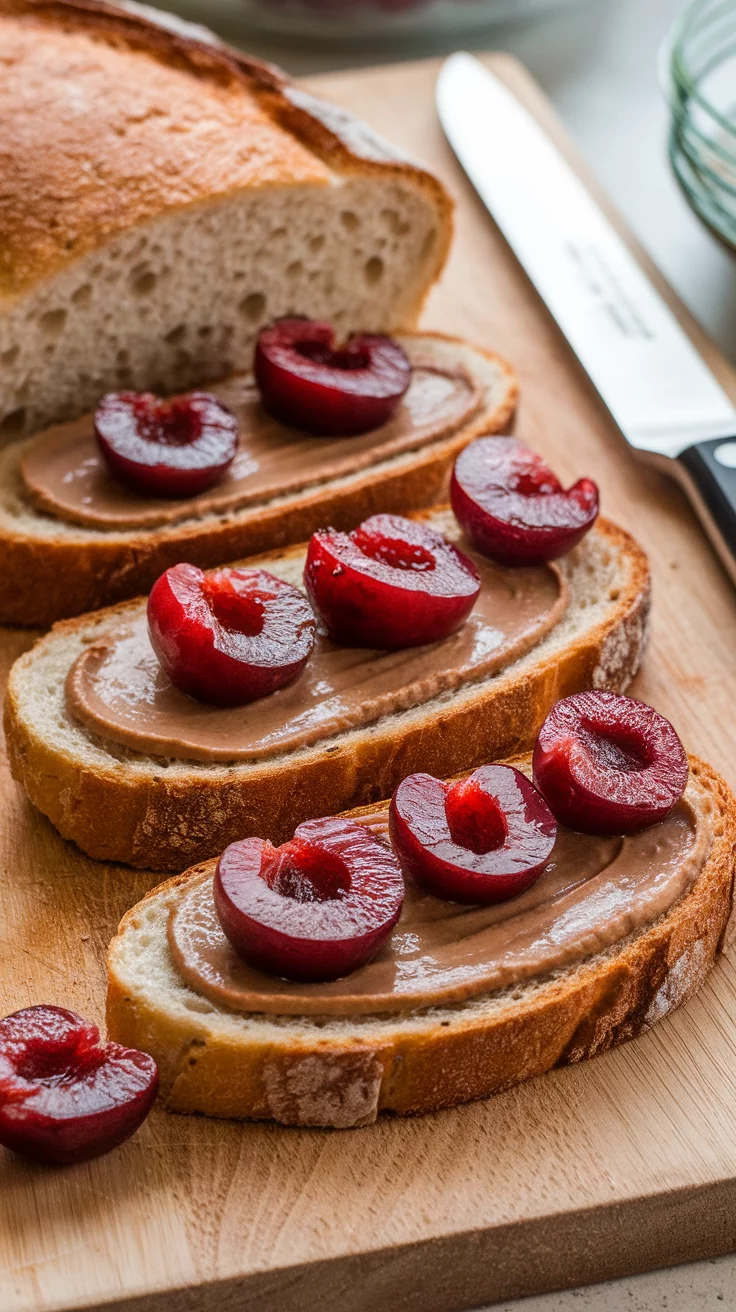 This cherry and almond butter toast is a tasty way to start your day. Spread creamy almond butter on fresh, toasted bread and top it with sweet, juicy cherries. It's simple, satisfying, and packed with flavor!