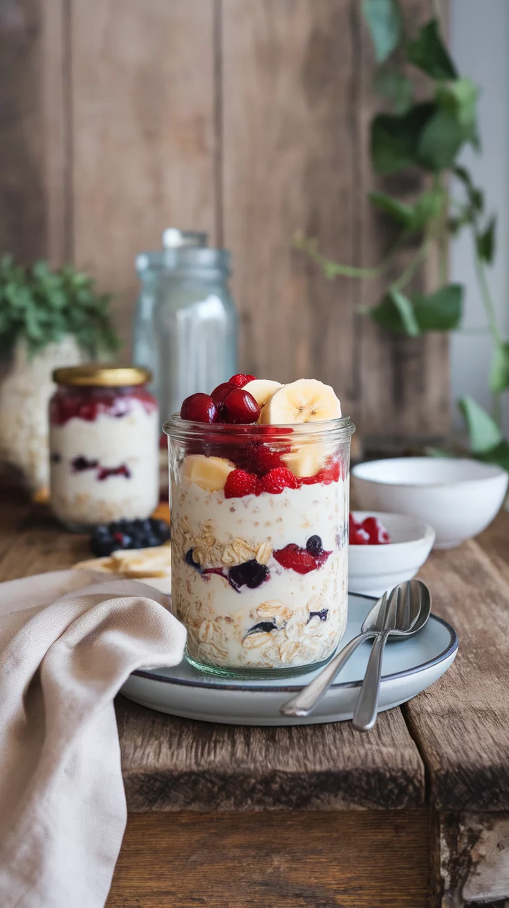 Cherry berry and banana overnight oats are a tasty and healthy choice for breakfast. This easy recipe combines oats, fresh cherries, mixed berries, and banana for a fruity delight. You can check out the full recipe here and enjoy a delicious morning treat!