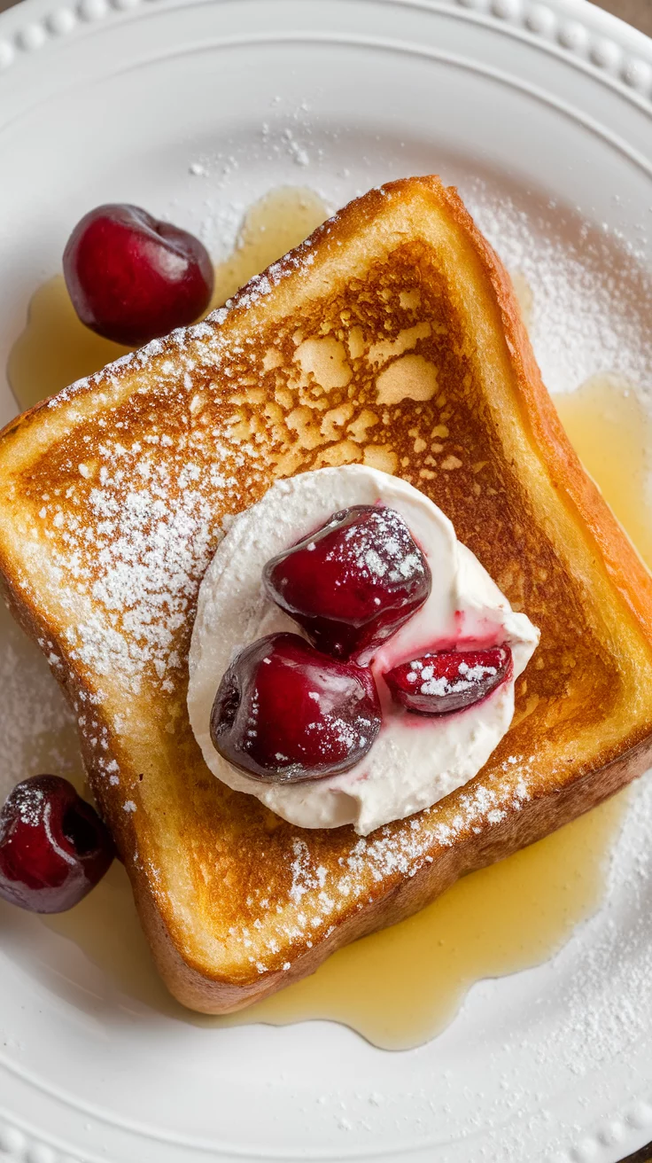 This cherry cream cheese stuffed French toast is a delightful way to start your day. The sweet cherries and creamy filling make each bite a treat. Drizzle with syrup for an extra touch of yum!