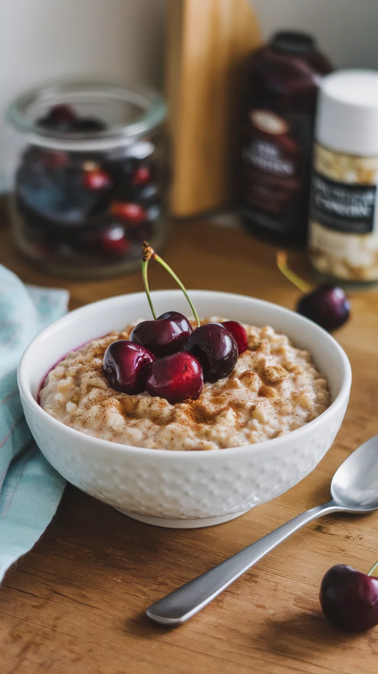 Cherry oatmeal with cinnamon is a warm and comforting breakfast. The juicy cherries add a burst of flavor, while the cinnamon gives it an inviting aroma. It's simple to make and perfect for starting your day on a delicious note!