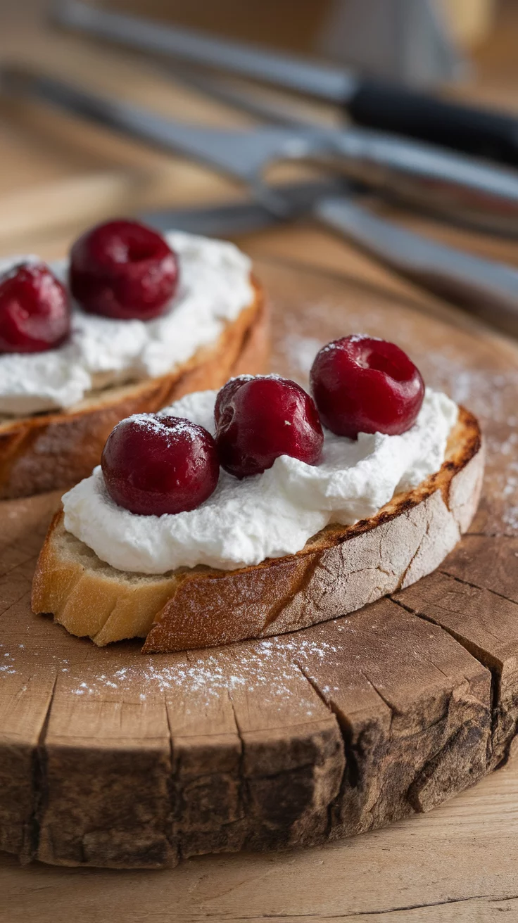 Cherry ricotta toast is a simple and tasty breakfast option. Spread creamy ricotta cheese on toasted bread and top it with fresh cherries. It’s a delightful way to start your day with a burst of flavor!