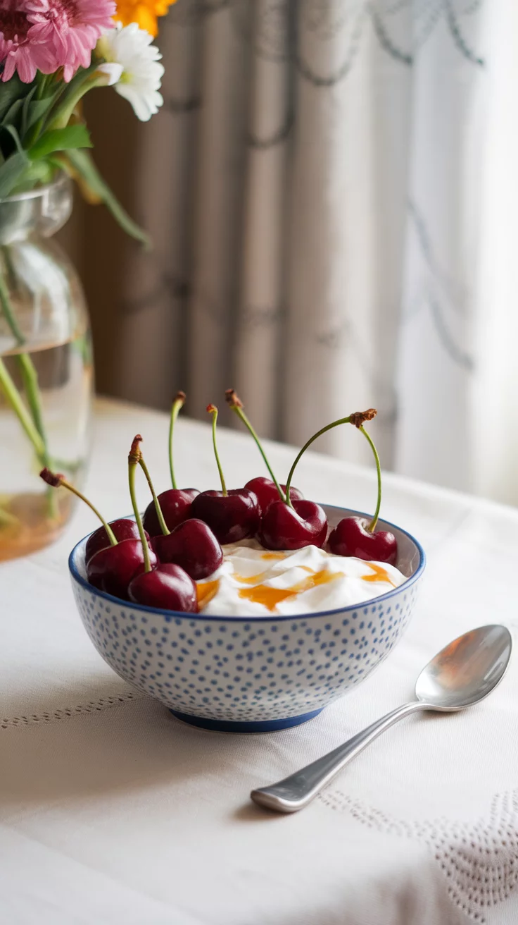 A Cherry Yogurt Breakfast Bowl is a tasty way to start your day. Just scoop some creamy yogurt into a bowl, top it with fresh cherries, and drizzle honey for extra sweetness. It’s simple, delicious, and packed with nutrients!