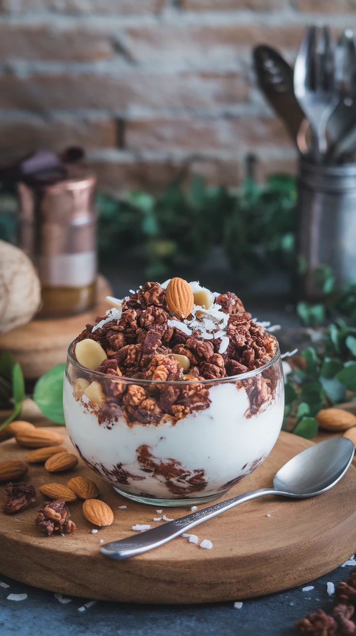 The Chocolate Almond Joy Yogurt Bowl is a delicious and satisfying way to start your day. With layers of creamy yogurt, crunchy chocolate granola, and a sprinkle of nuts, it perfectly combines sweet and nutty flavors. This recipe is not only tasty but also incredibly easy to prepare, making it ideal for busy mornings.